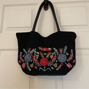 St. John's Bay Authentic Black Floral Knitted Vintage Shoulder Bag